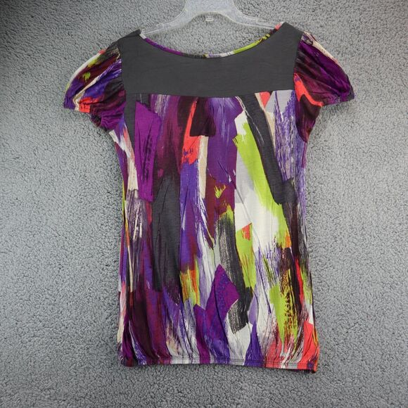 Daytrip Womens Blouse Size Meduim Elastic Hem Colorful Top Keyhole Lightweight - Picture 2 of 7